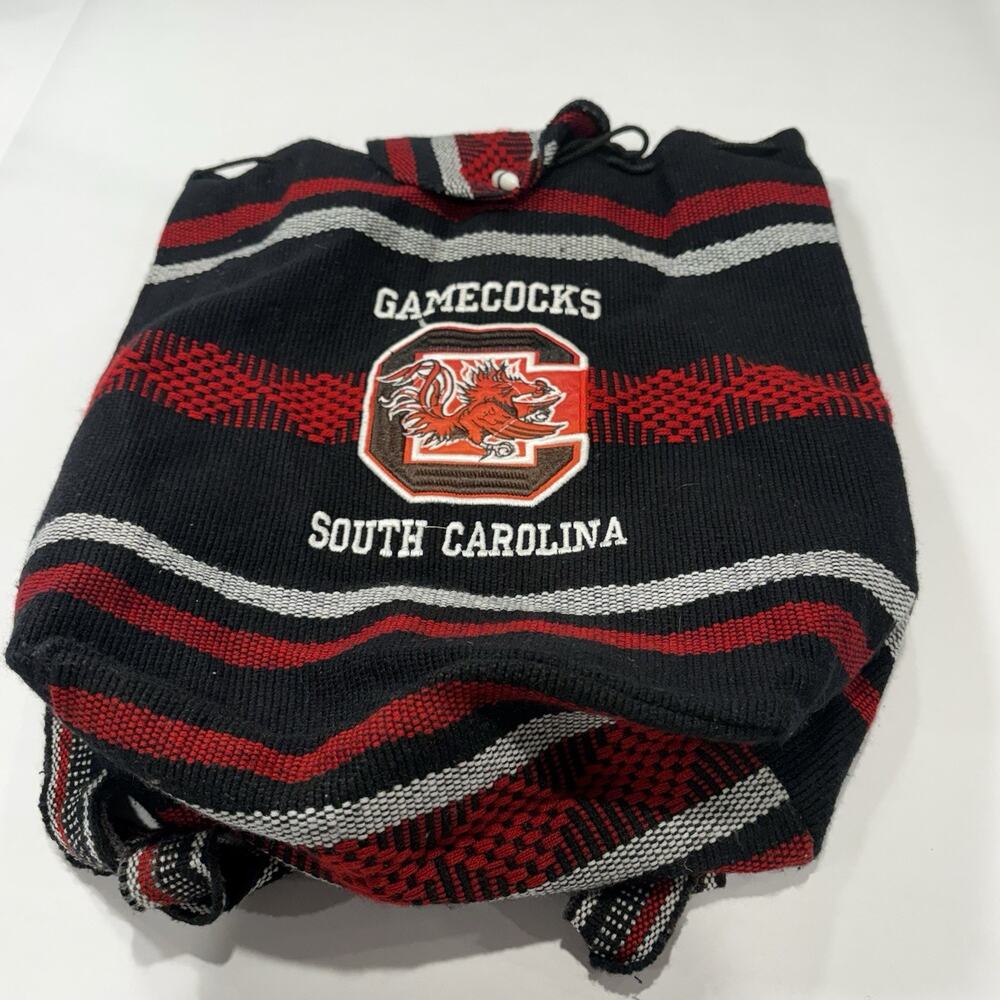 Pinzon Gamecock Backpack Bag Boho Hippie Red Black Embroidered Drawstring